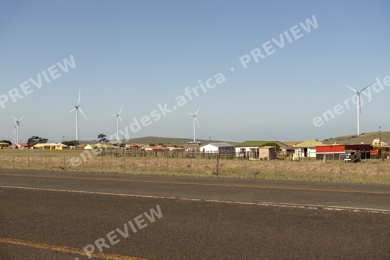 Wind turbines above the village of Wesley, former Ciskei