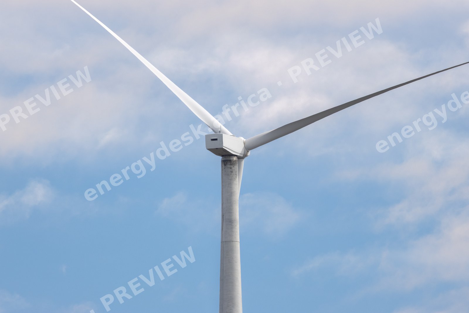 Wind turbine on its concrete tower, Roggeveld Wind Farm