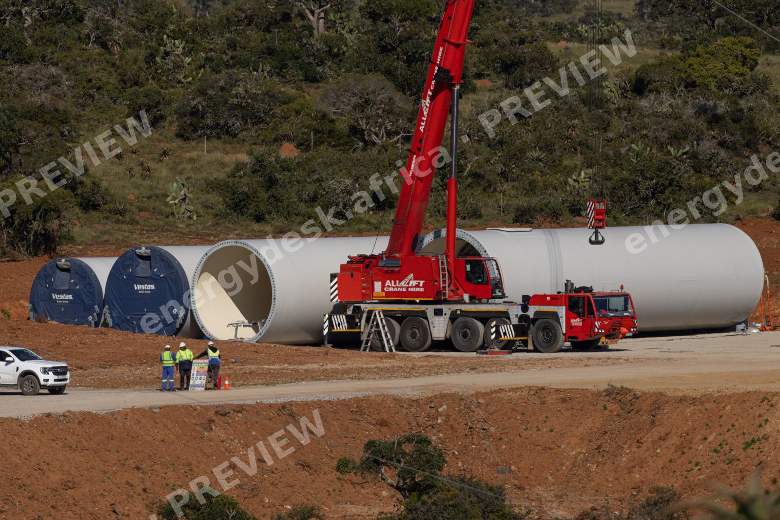 Vestas tower sections at the Wind Garden laydown area, Makhanda