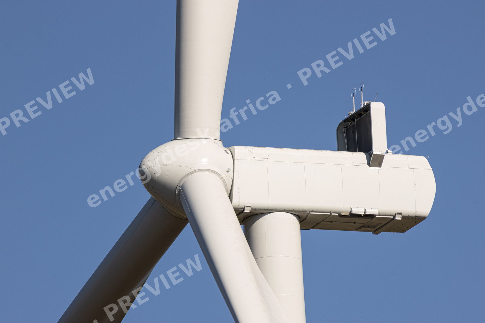 Rotor hub and nacelle close-up, Wind Garden Wind Farm near Makhanda